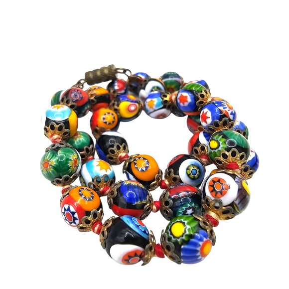 Vintage Venetian Murano Millefiori Glass Bead Necklace & Clip-On Earrings Set - Picture 2 of 16